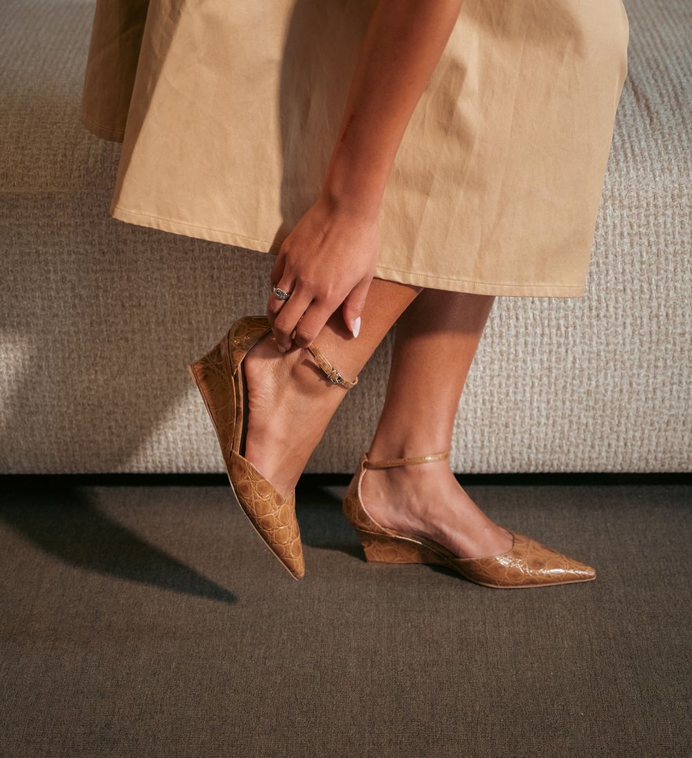 Elsa 50 wedge heel, brown croco