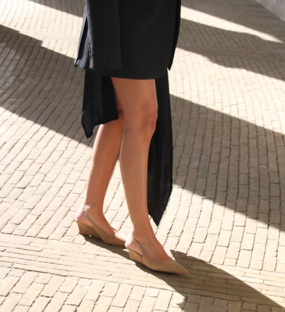 Elba 50 wedge heel, camel suede