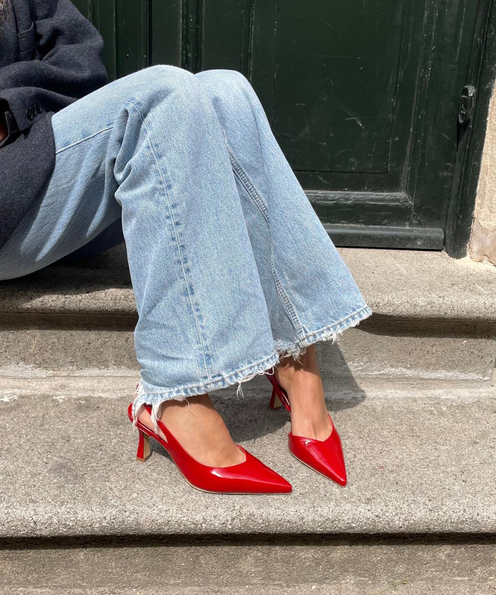 Emira 70 slingback stiletter, rød lak