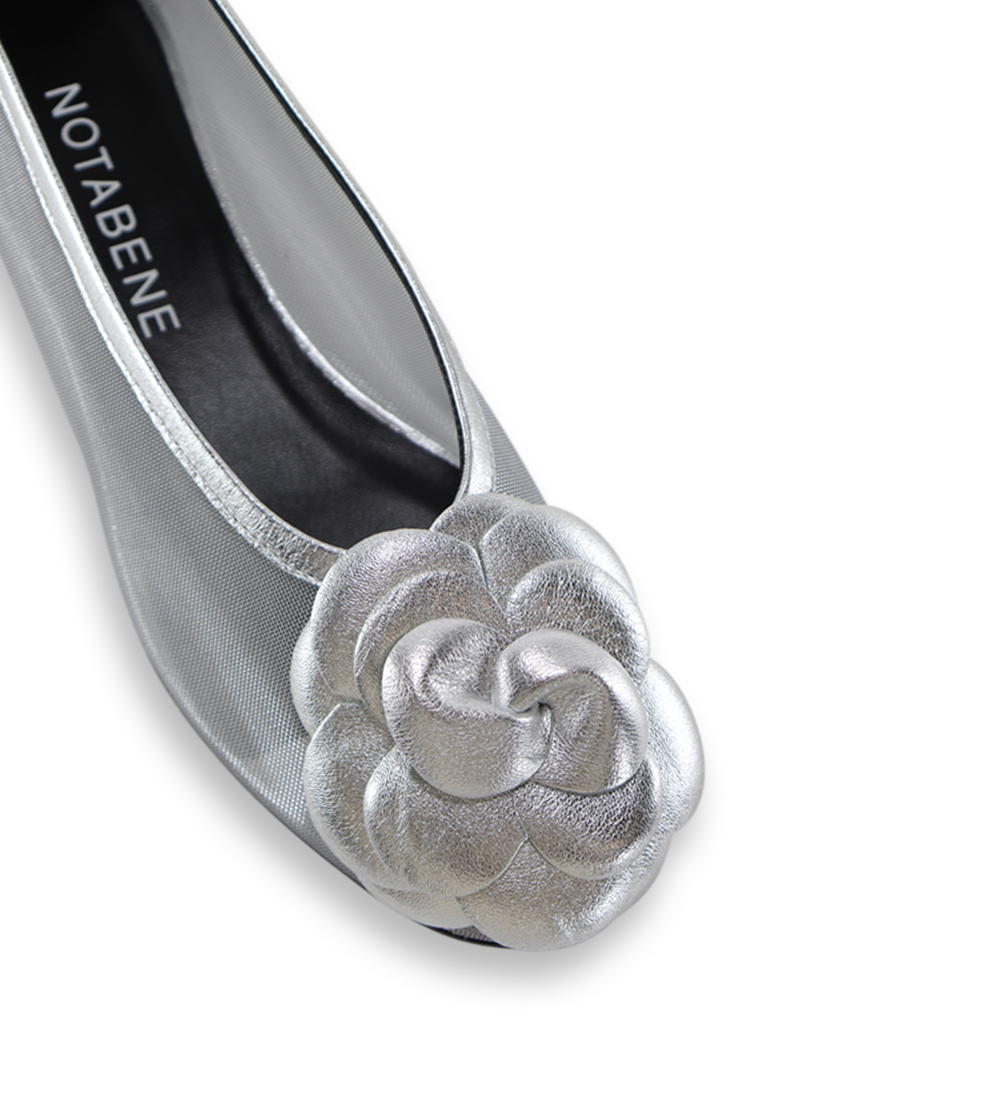 Camelia ballerina, sølv læder/mesh
