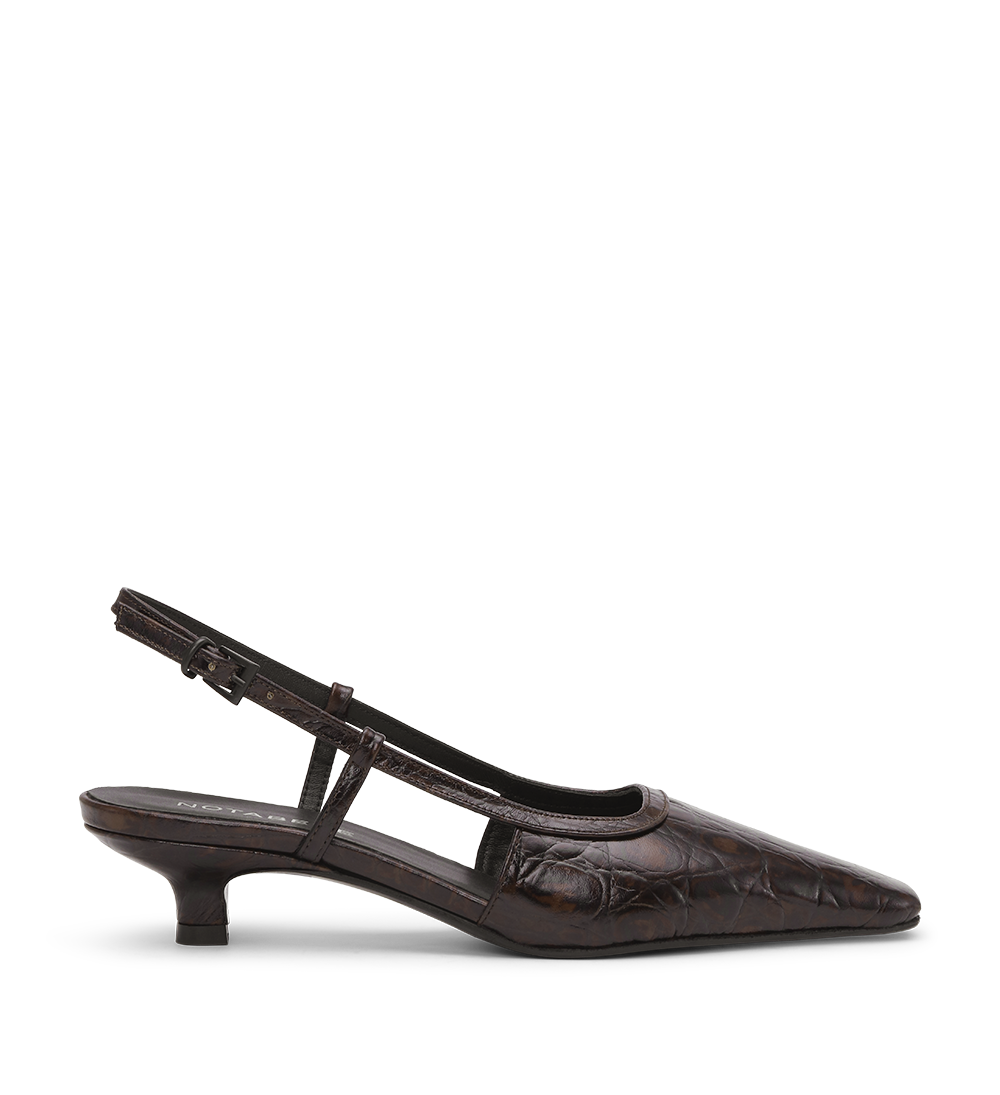 Elena 35 slingback stiletter, mørkebrun croco