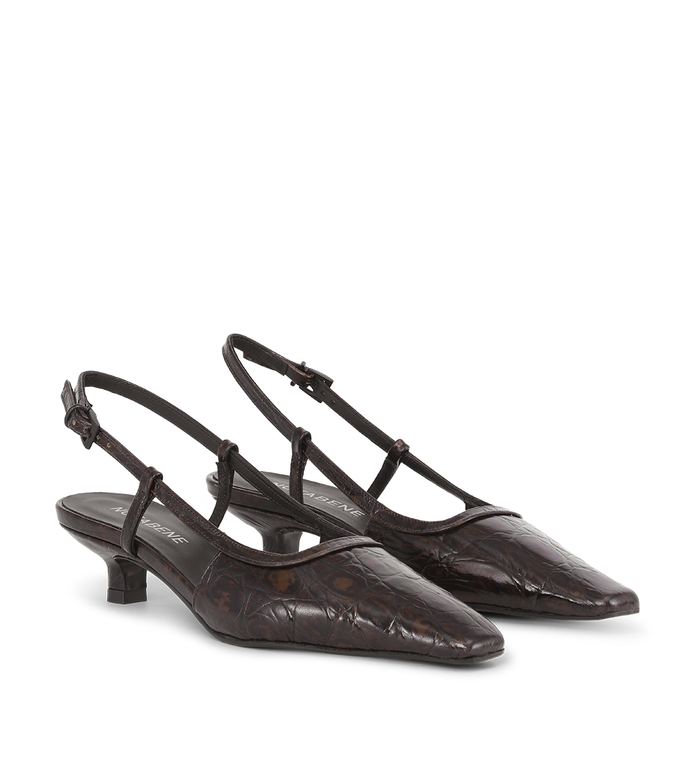Elena 35 slingback stiletter, mørkebrun croco