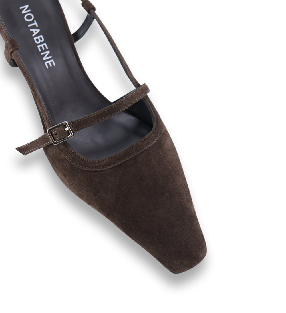 Elenne 35 slingback stiletter, mørkebrun ruskind