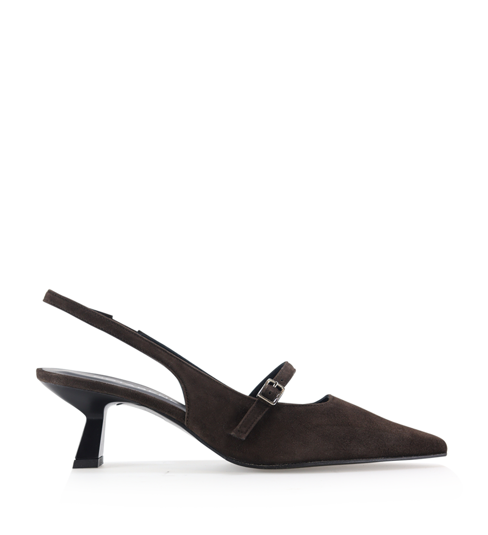 Elina 50 slingback stiletter, mørkebrun ruskind