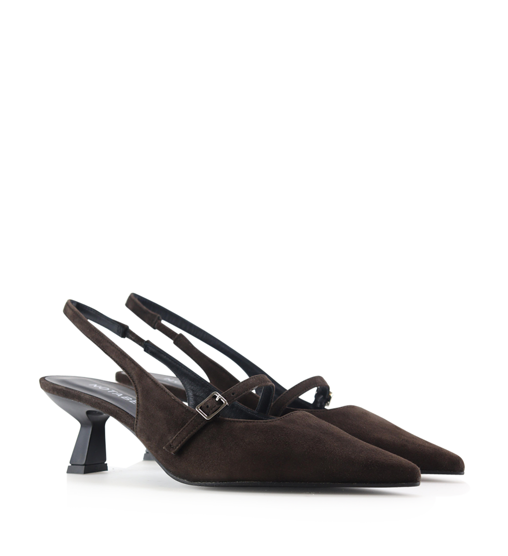 Elina 50 slingback stiletter, mørkebrun ruskind