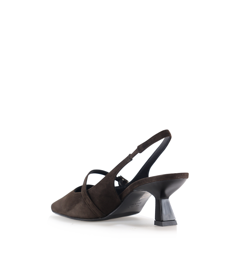 Elina 50 slingback stiletter, mørkebrun ruskind