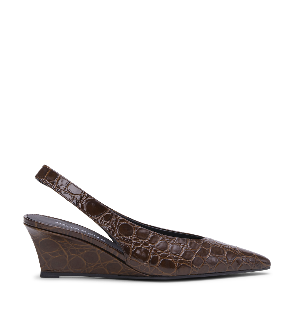 Elva 50 slingback kilehæl, mørkebrun croco