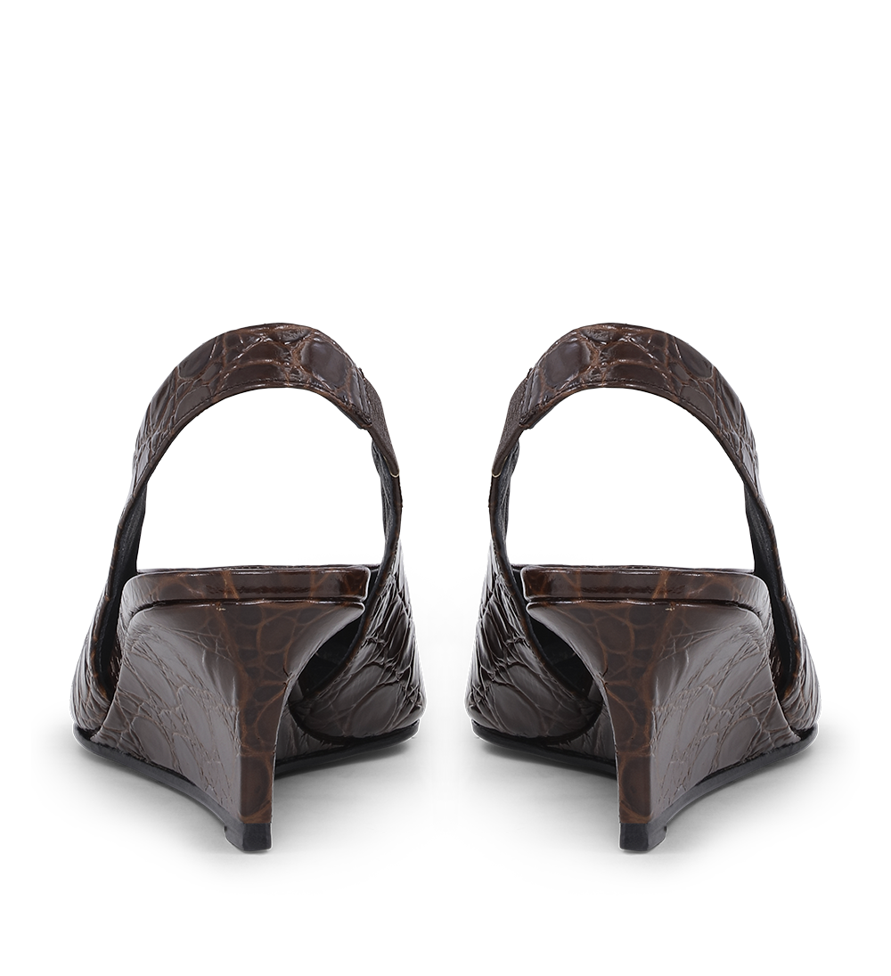 Elva 50 slingback kilehæl, mørkebrun croco