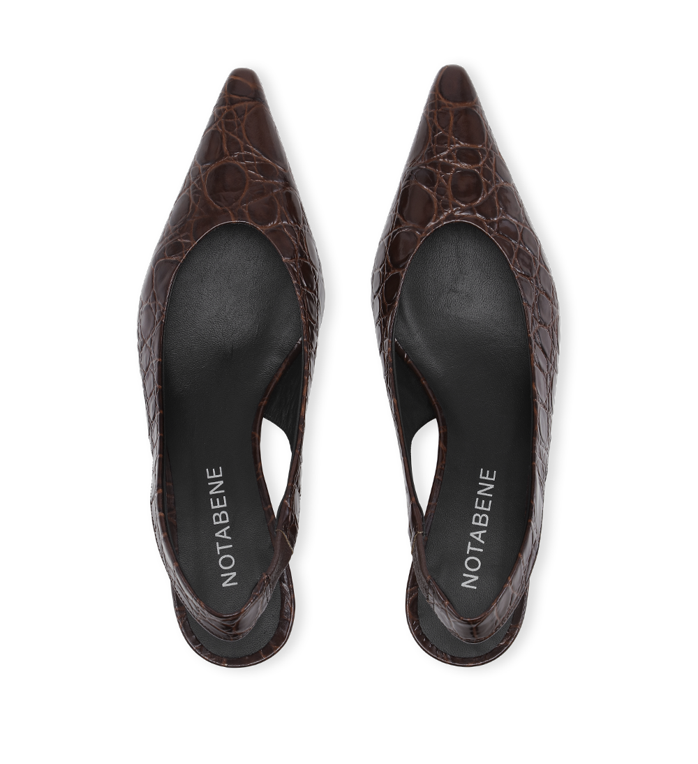 Elva 50 slingback kilehæl, mørkebrun croco