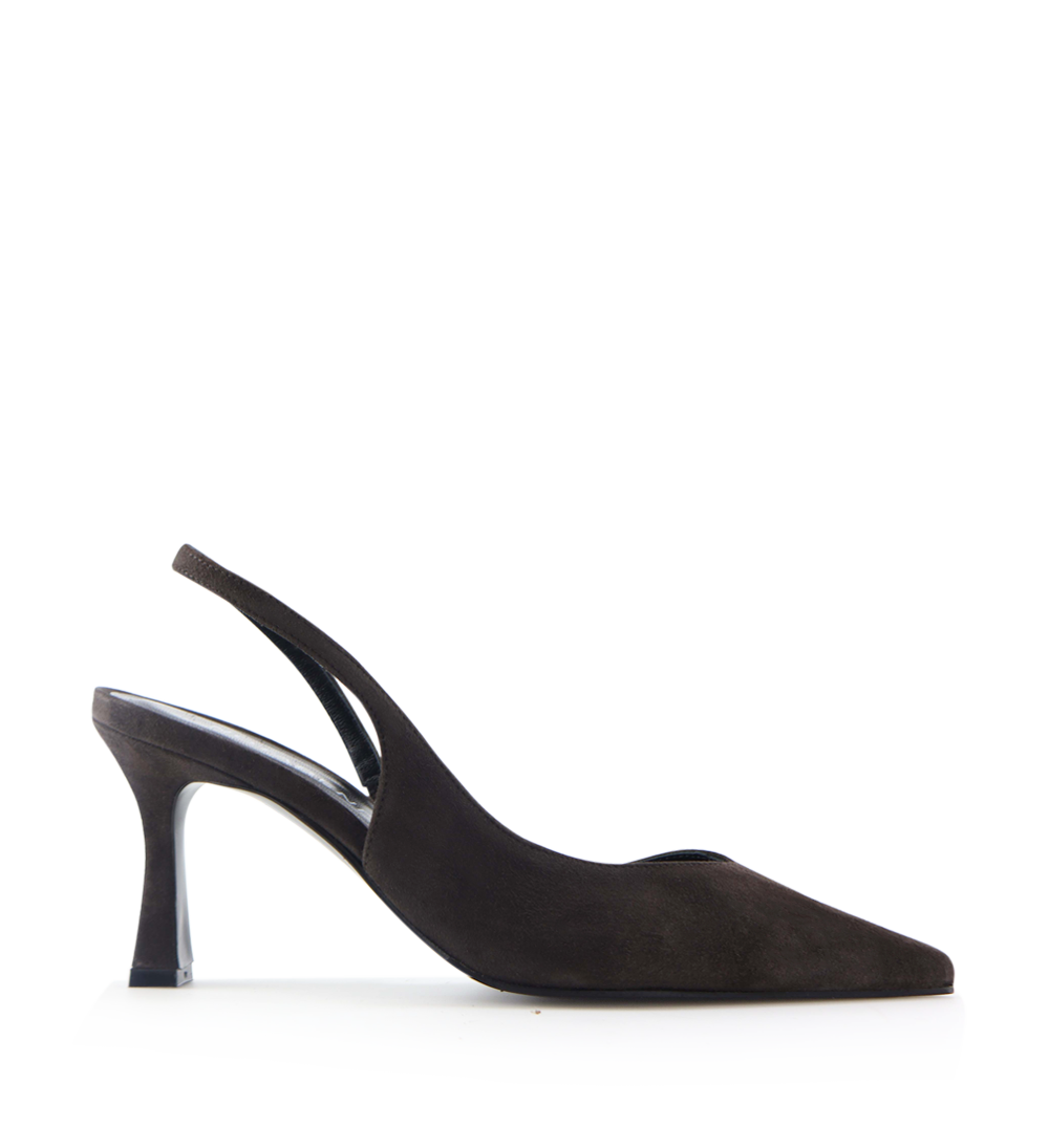 Emira 70 slingback stiletter, mørkebrun ruskind