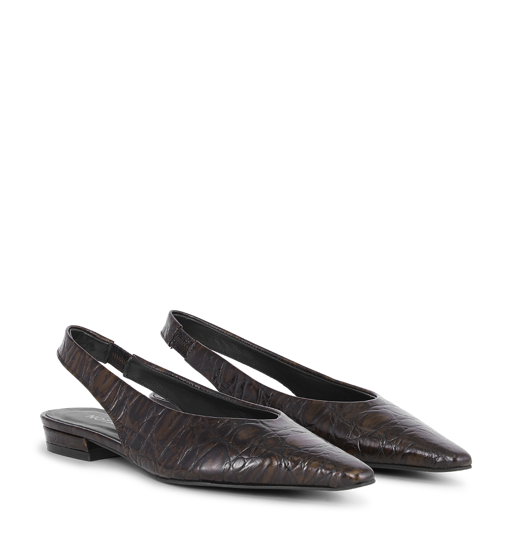 Gisella slingback ballerina, mørkebrun croco