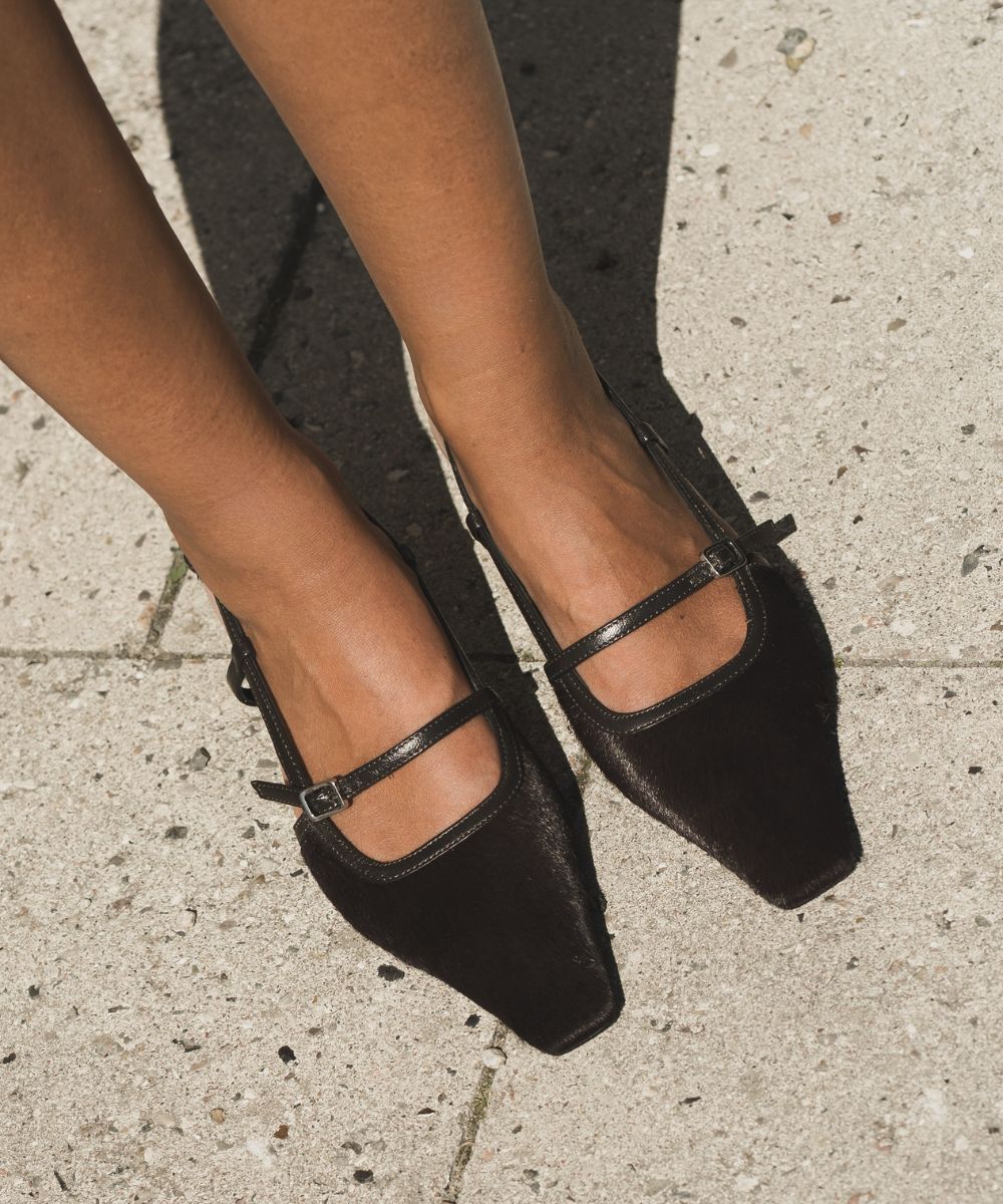 Elenne 35 slingback stiletter, mørkebrun kopels