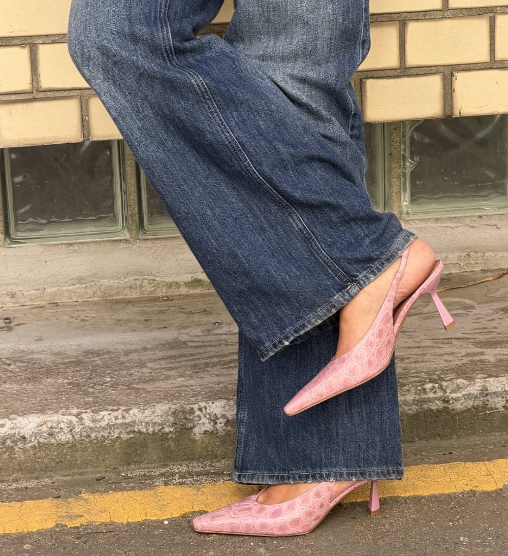 Emmely 70 slingback stiletter, lyserød croco