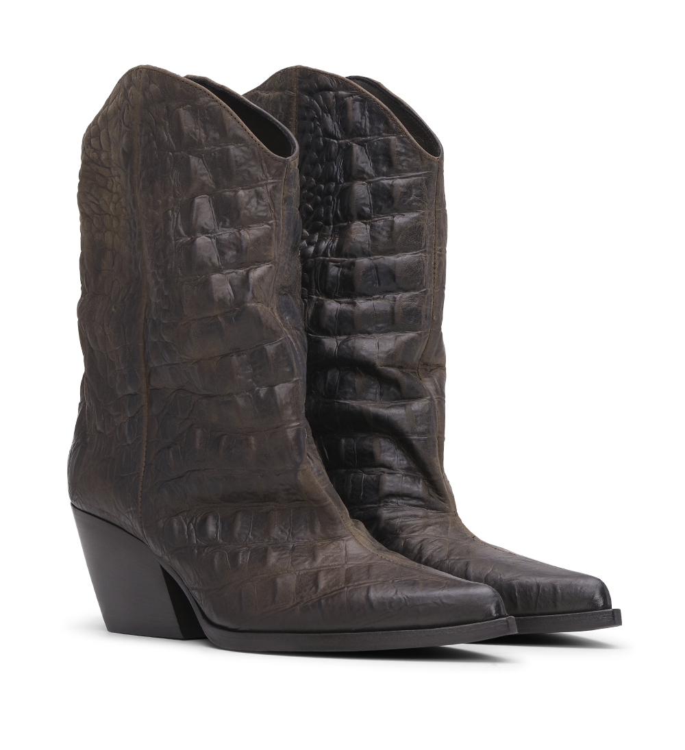 Zora 60 boots, dark brown vintage croco