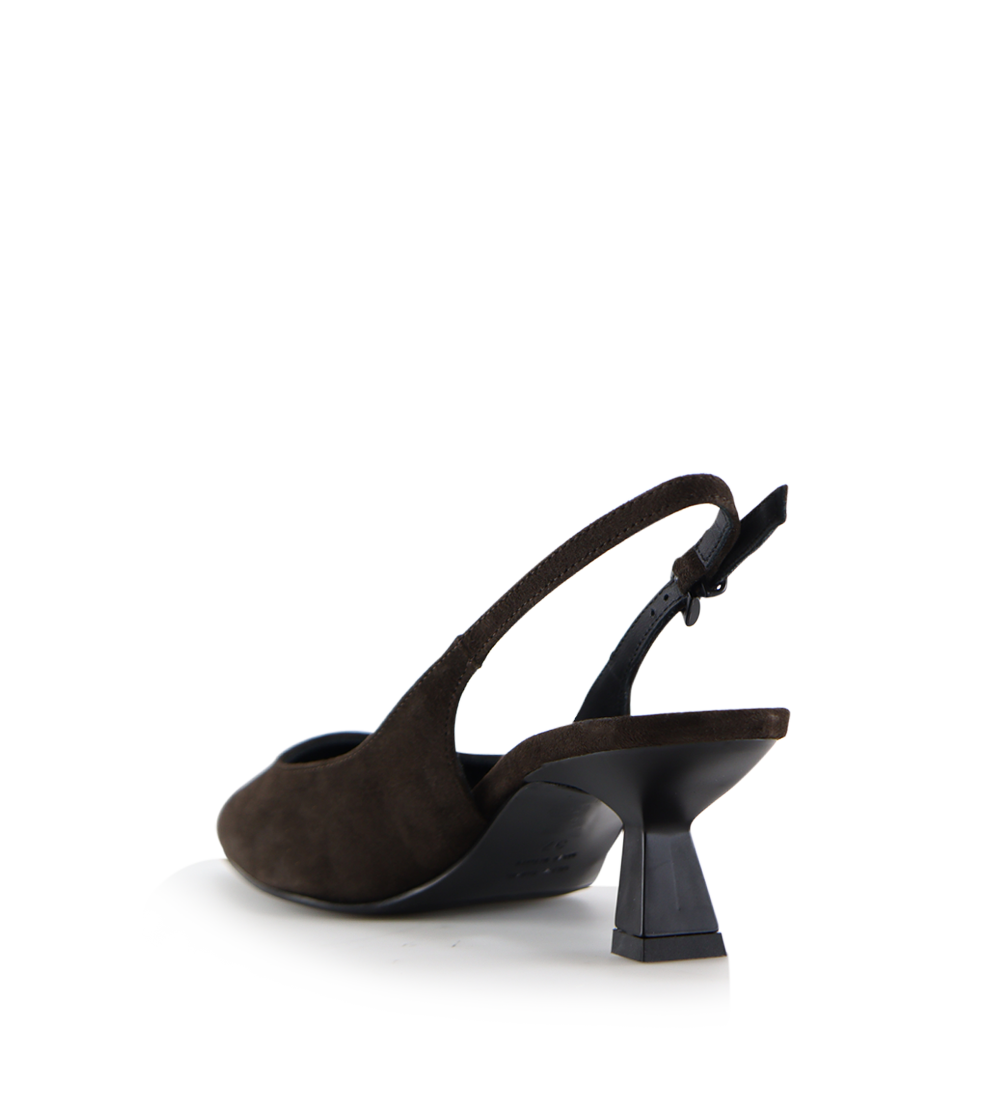 Elisa 50 buckle slingback stiletter, mørkebrun ruskind
