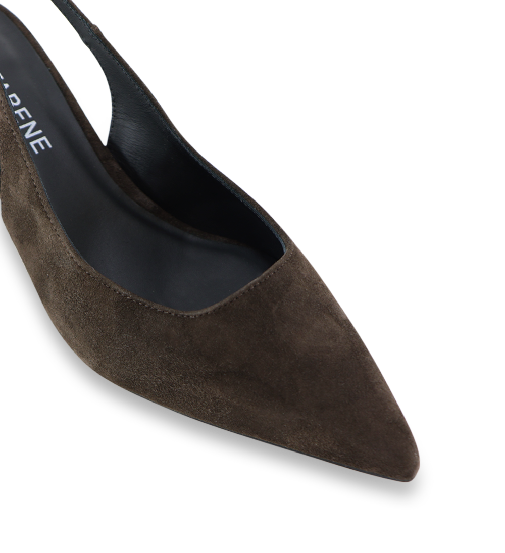 Elisa 50 buckle slingback stiletter, mørkebrun ruskind