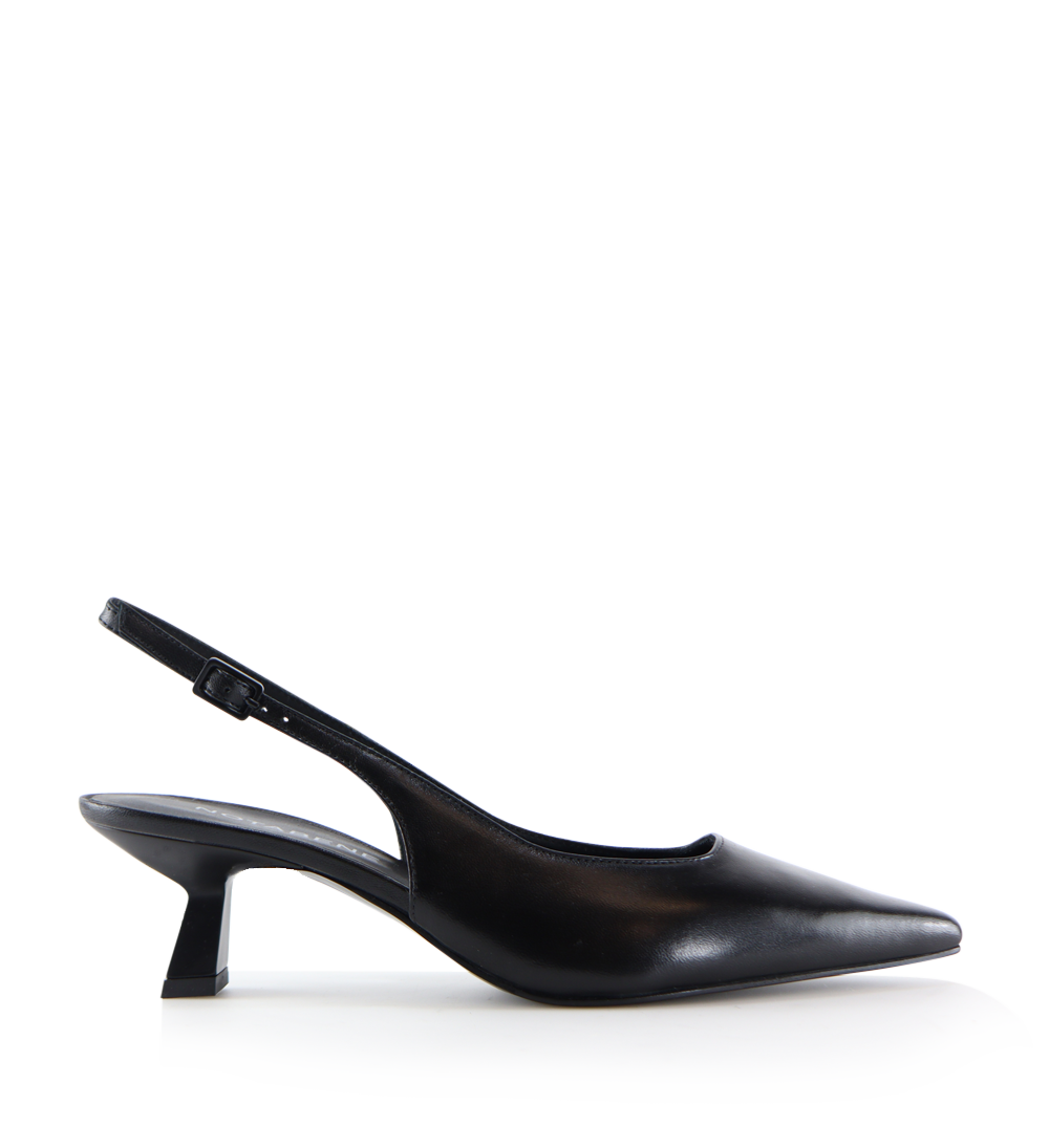 Elisa 50 buckle slingback stiletter, sort læder