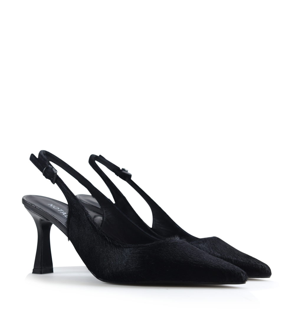 Emilia low 70 slingback stilettos, black cow fur