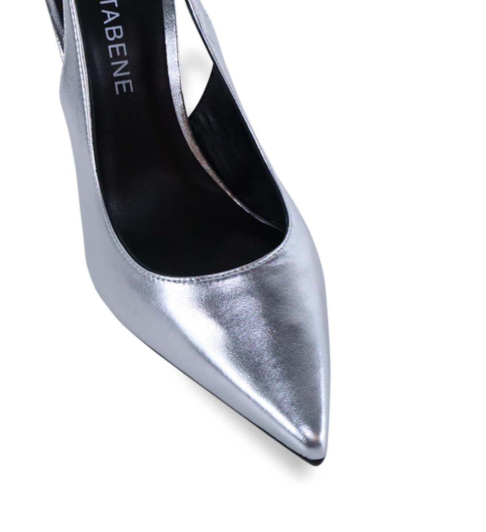 Emilia 90 slingback stilettos, silver leather