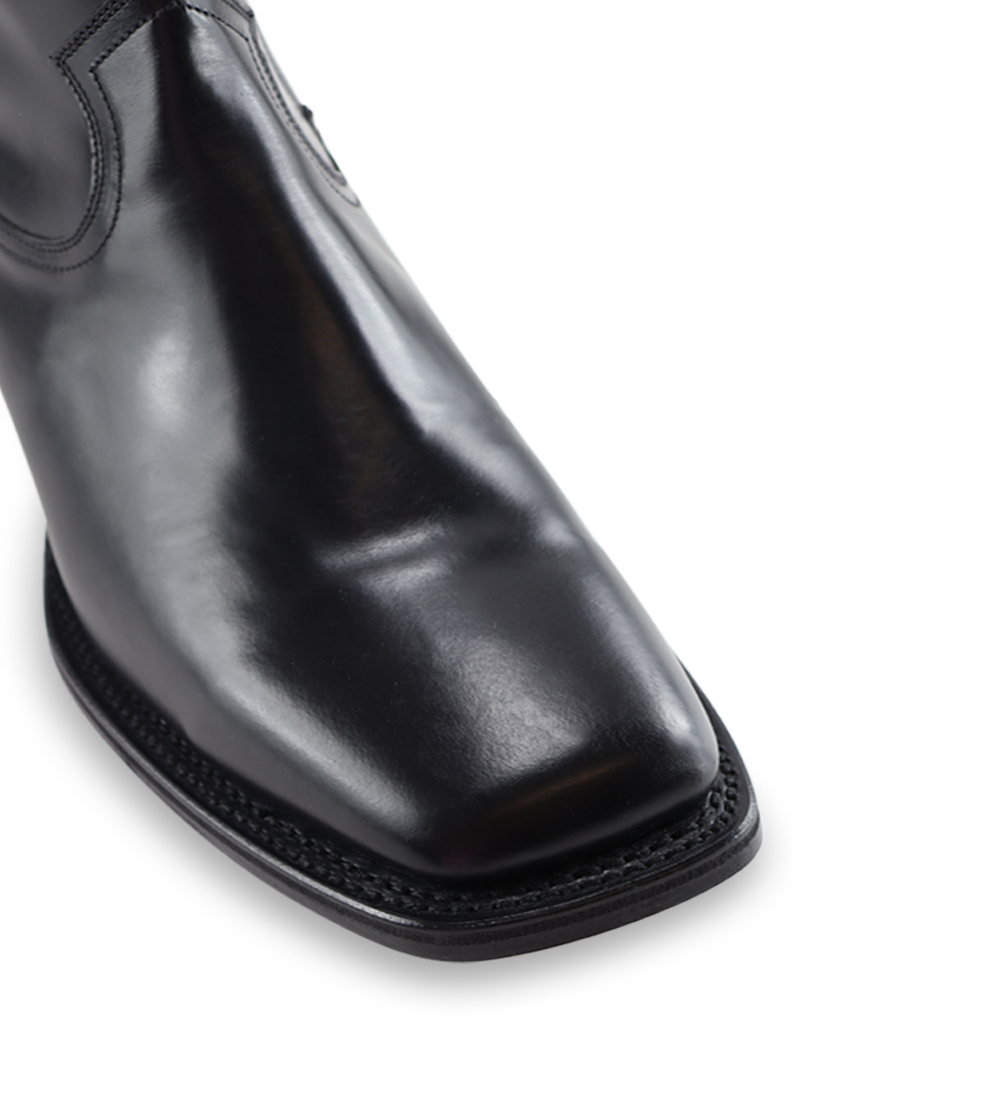 Drill bikerstøvler, poleret sort læder