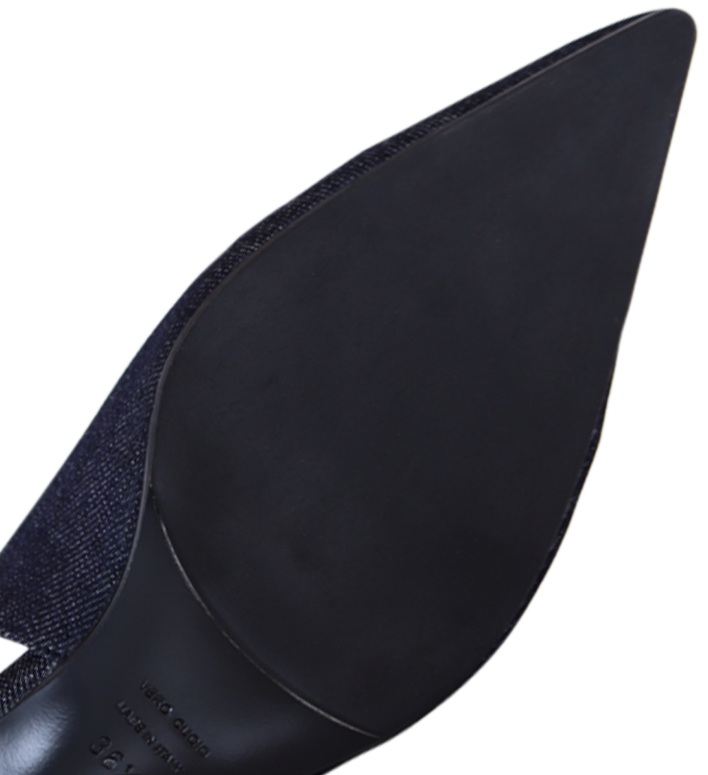 Elisa 50 slingback stilettos, denim