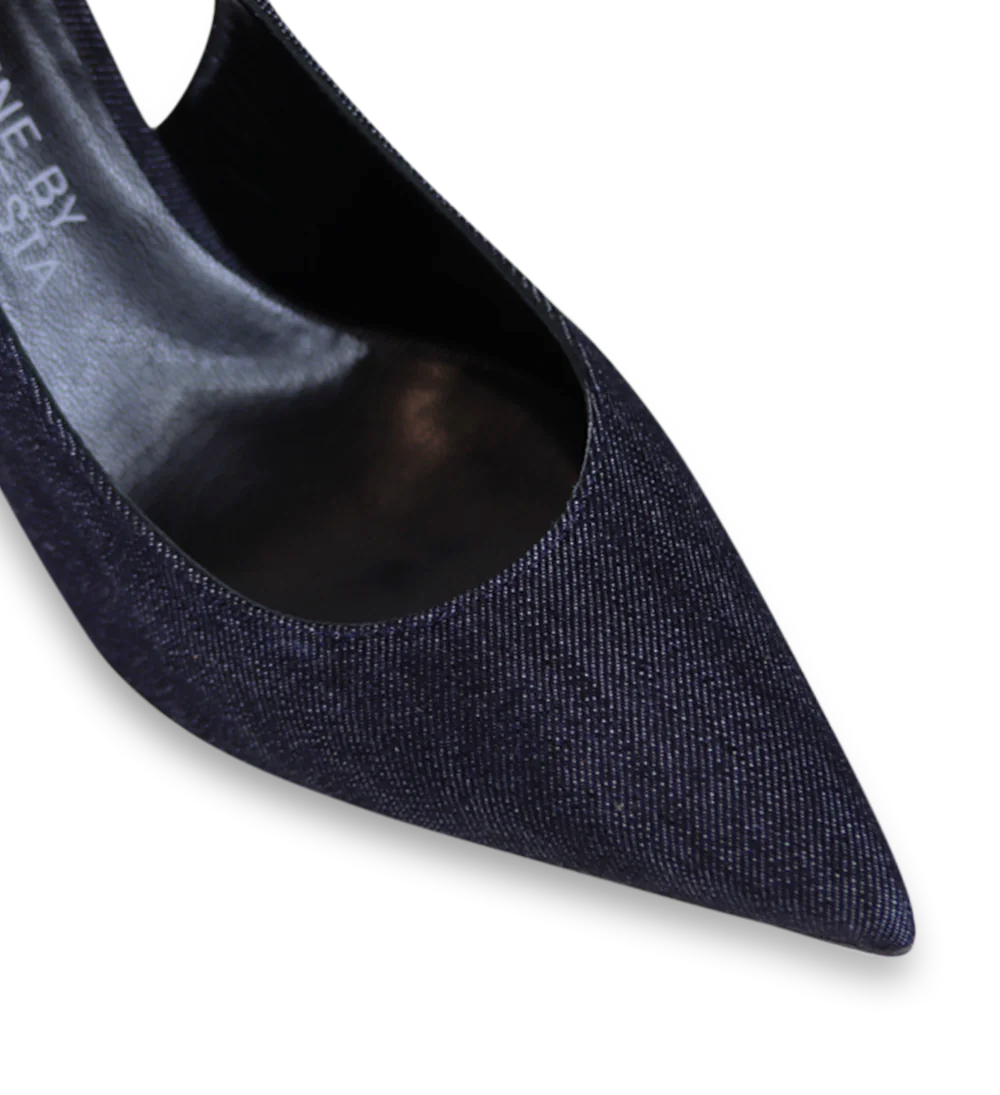 Emilia 90 slingback stilettos, denim