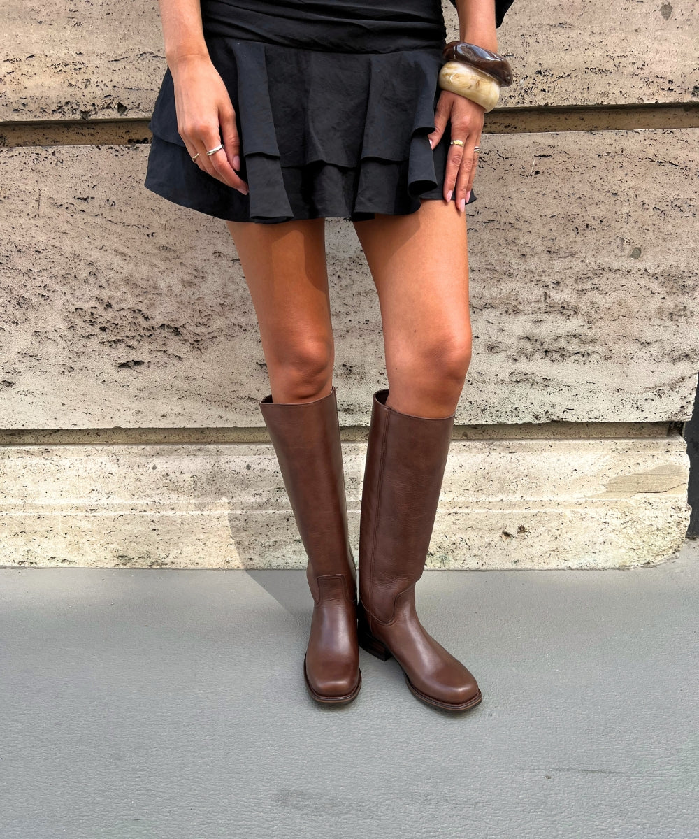 Achilla støvler, mørkebrun læder