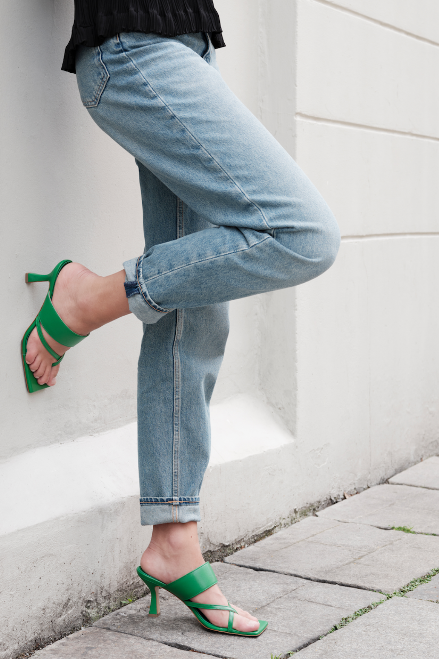 Alberte 75 stiletter, Grøn Læder