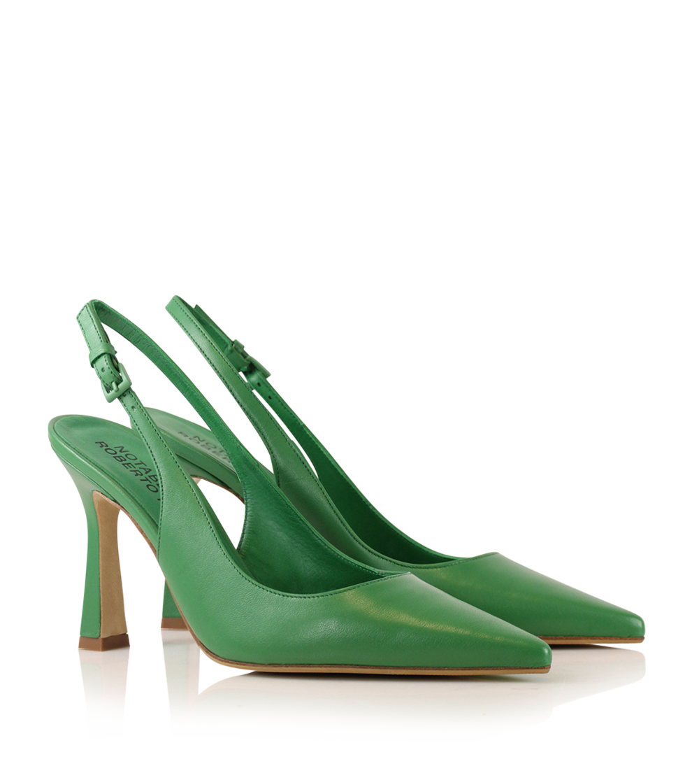 Emilia 90 slingback stiletter, grøn læder