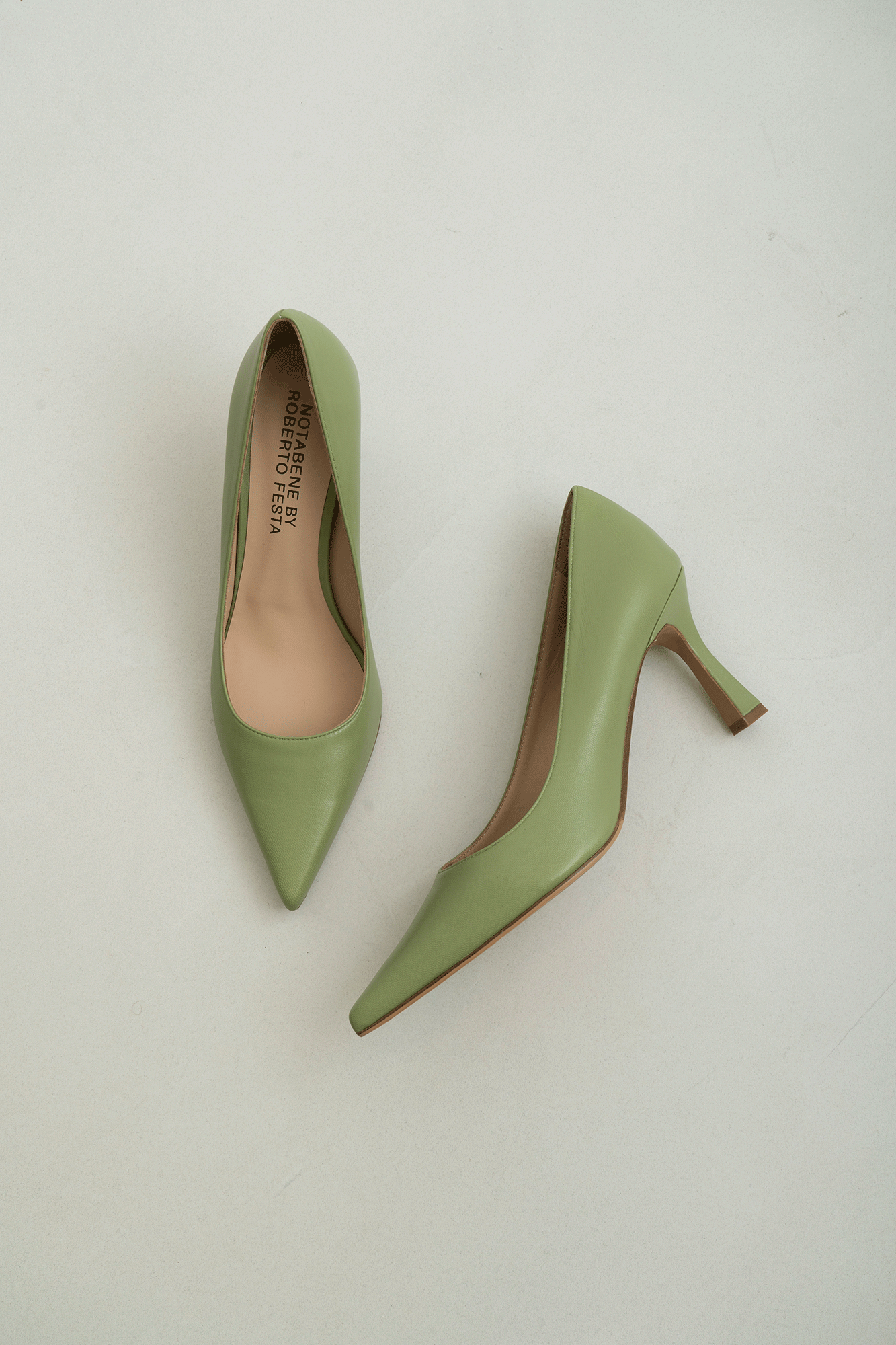 Emily 70 stilettos, sage leather