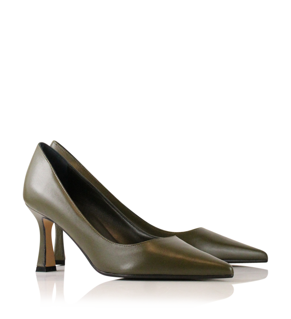 Emily 70 stiletter, olive læder