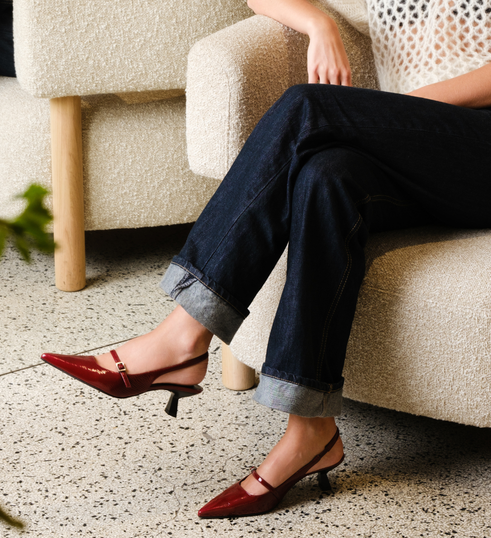 Elina 50 slingback stiletter, Bordeaux lak