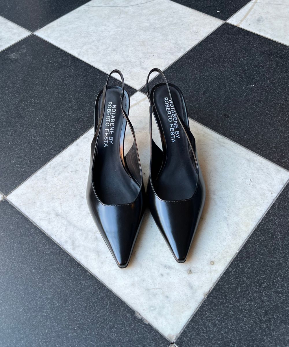 Beti 80 slingback stiletter, sort læder