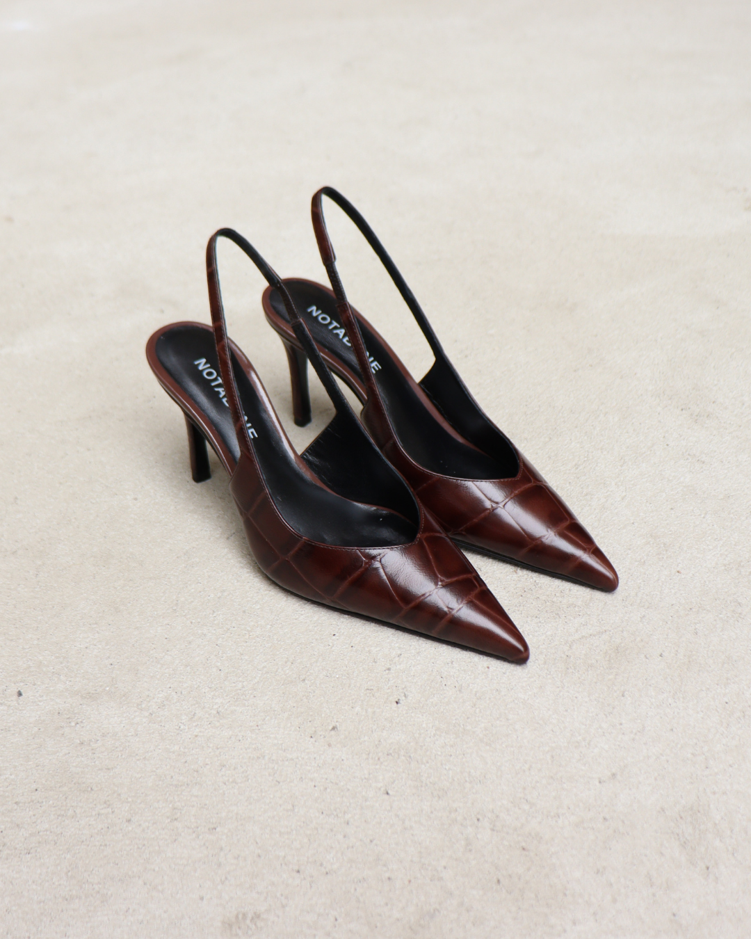 Anais 80 slingback stilettos, dark brown croco