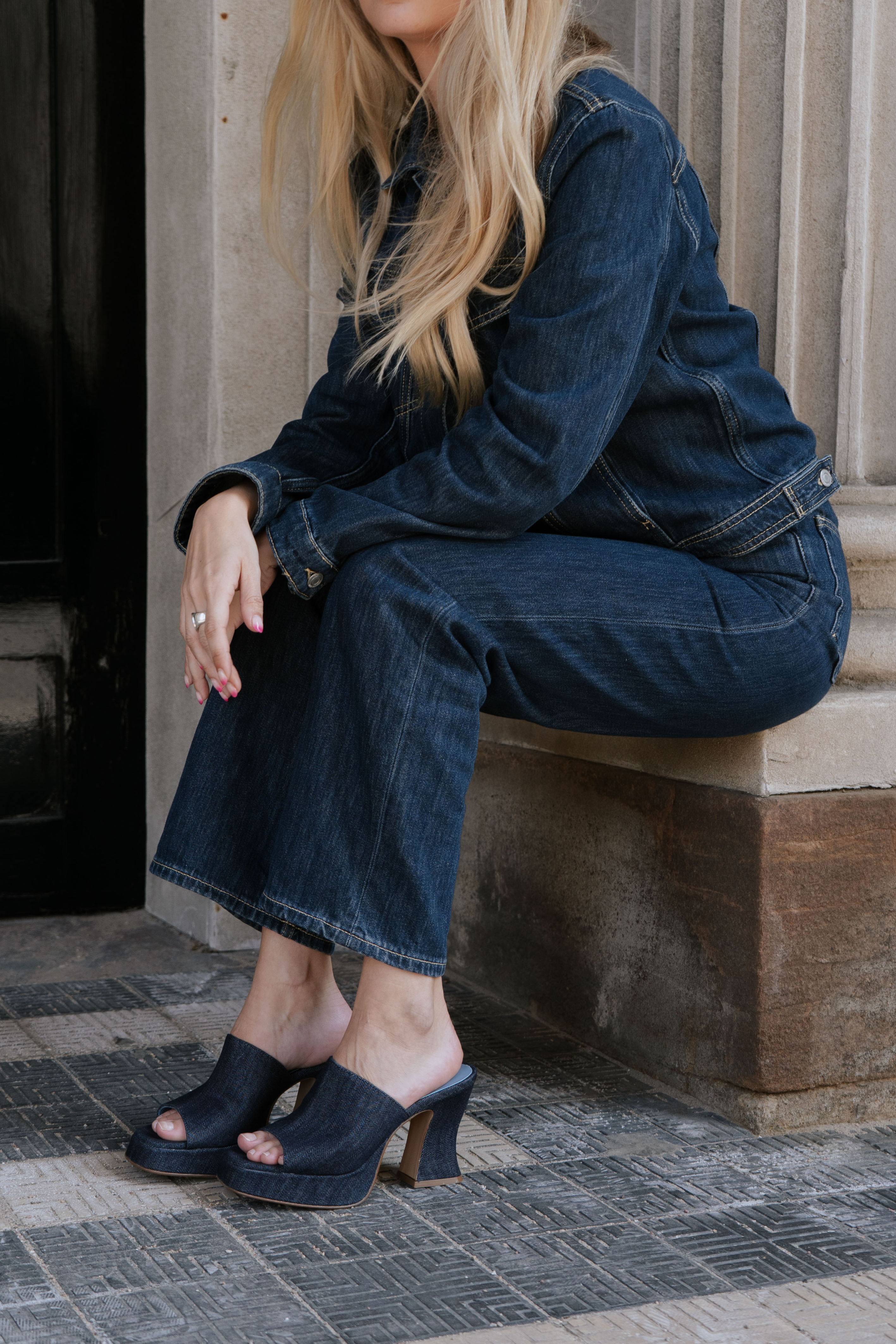 Amara plateau sandaler, denim