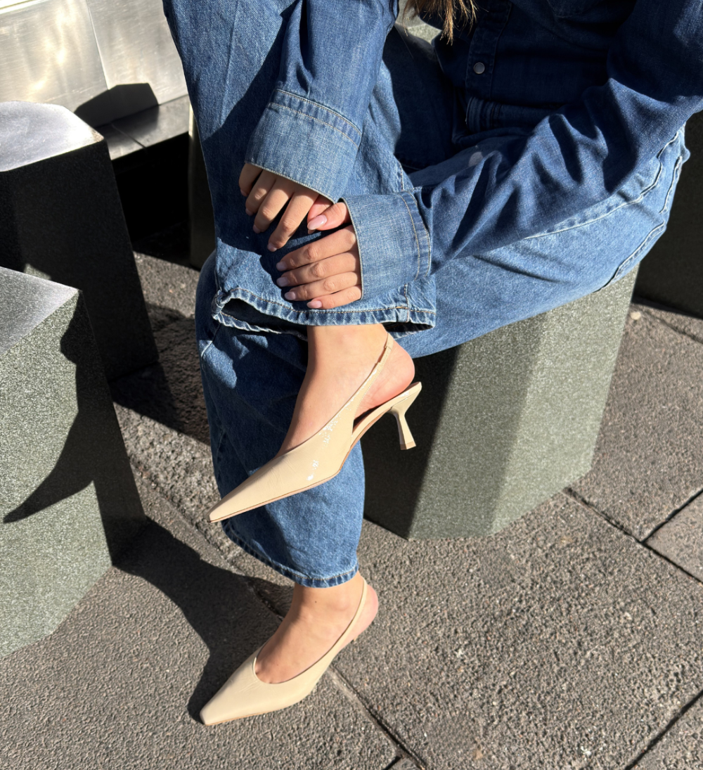 Emmely low 70 slingback stilettos, beige patent