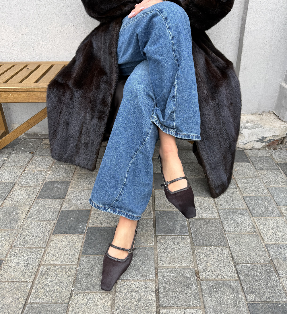 Elenne 35 slingback stilettos, dark brown cow fur