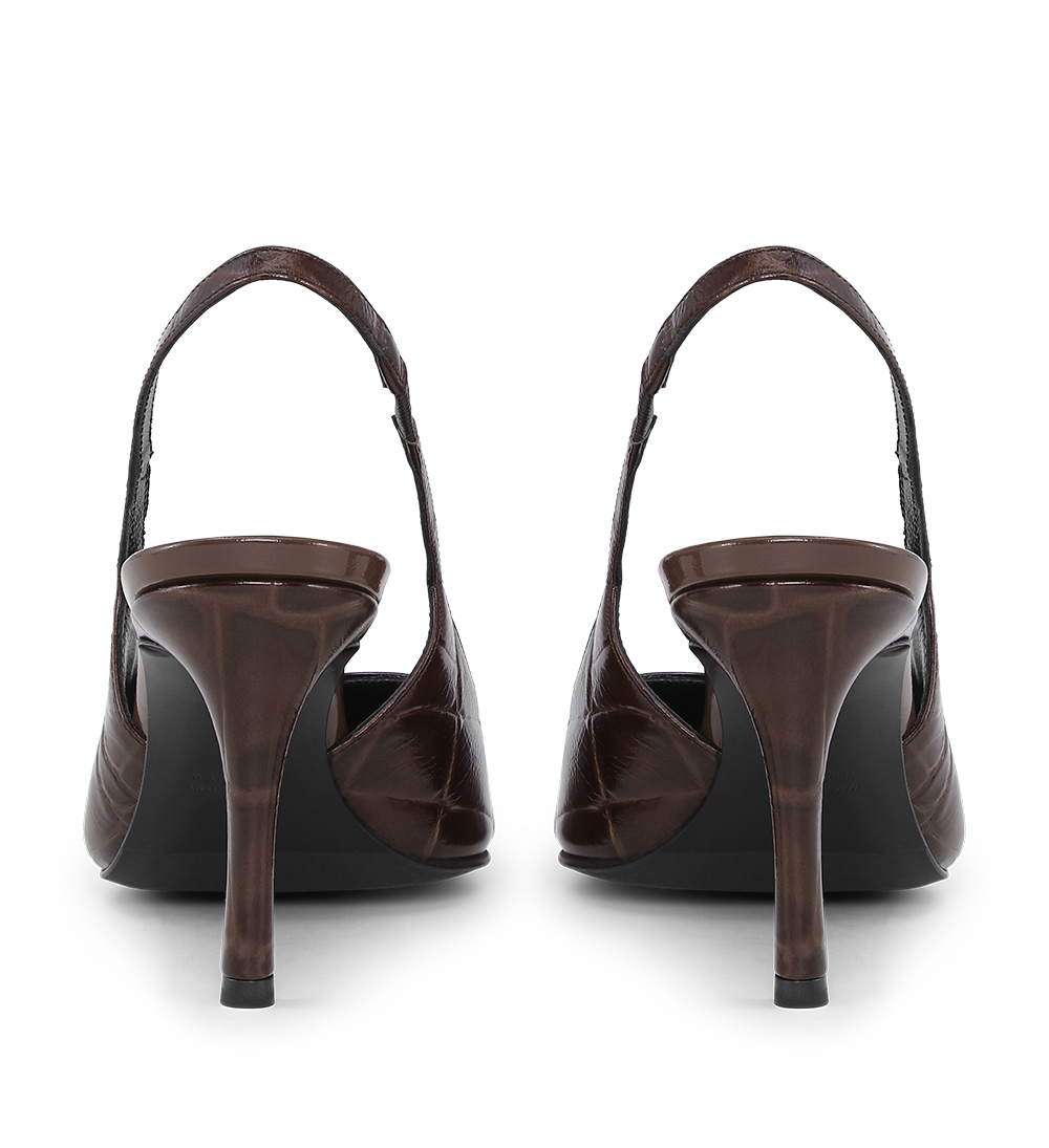 Anais 80 slingback stilettos, dark brown croco