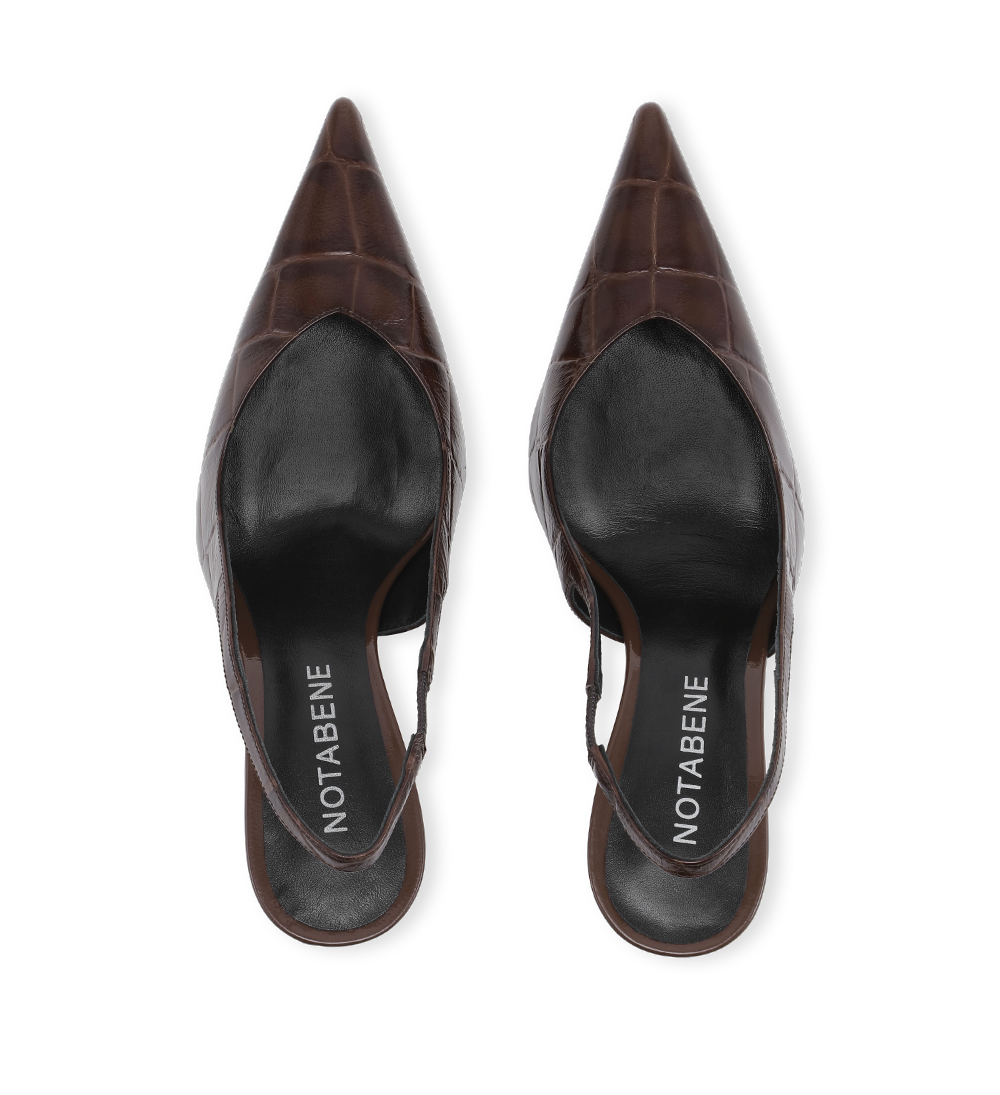 Anais 80 slingback stilettos, dark brown croco