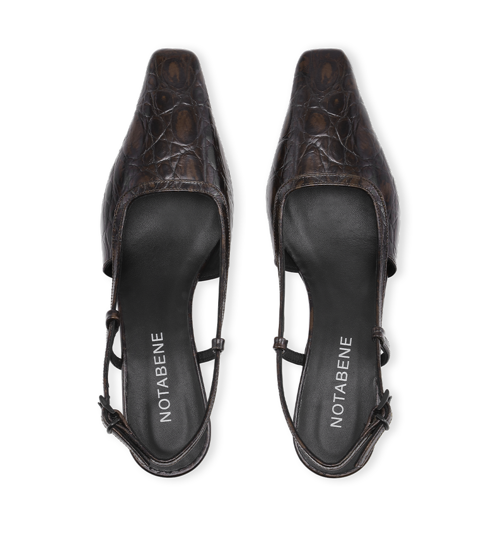 Elena 35 slingback stilettos, dark brown croco