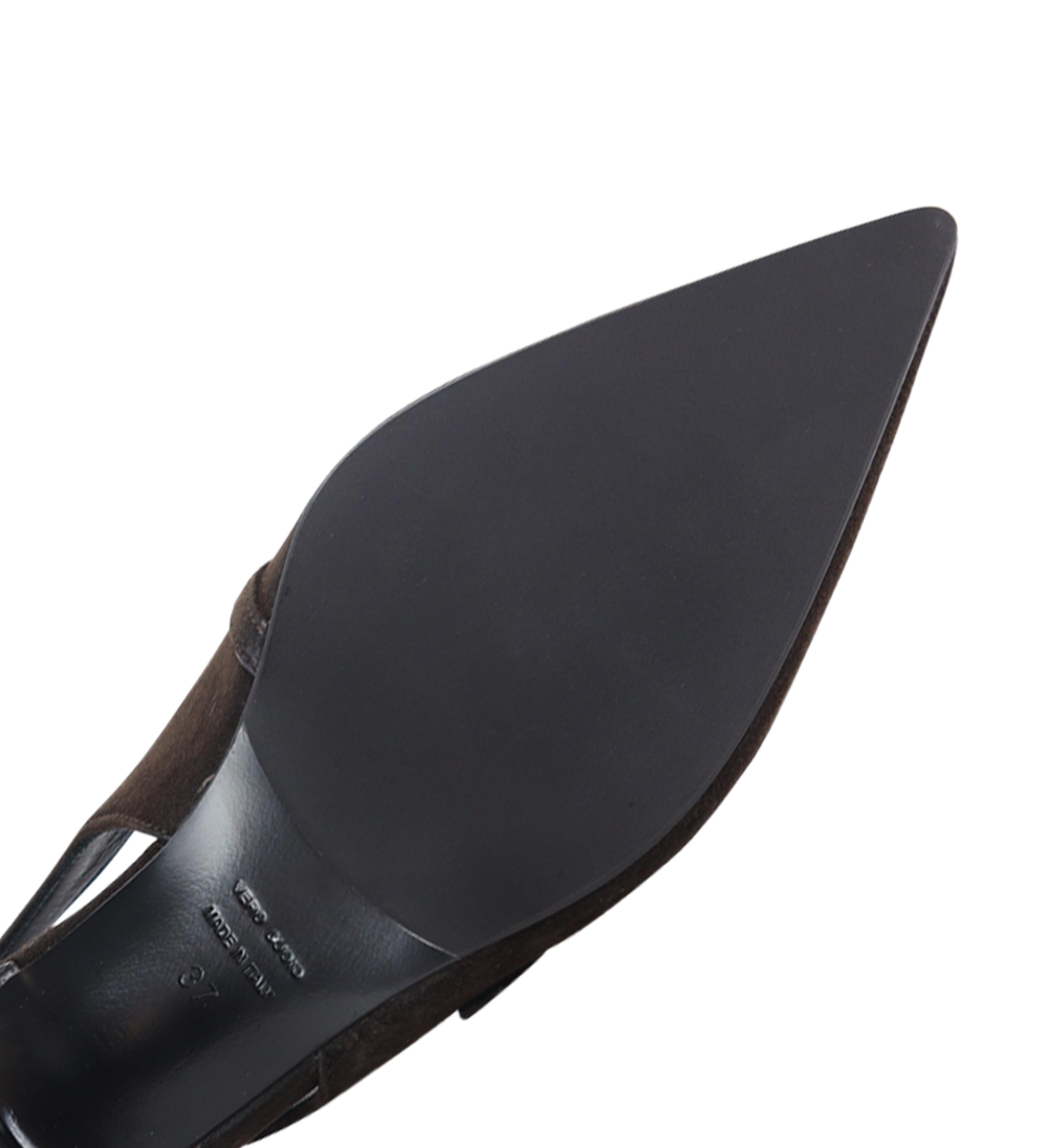 Elina 50 slingback stiletter, mørkebrun ruskind