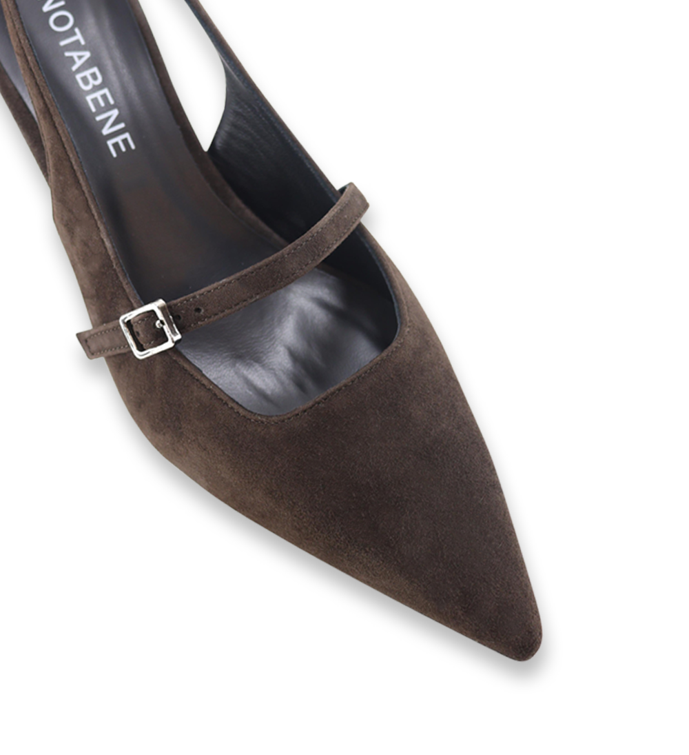Elina 50 slingback stiletter, mørkebrun ruskind