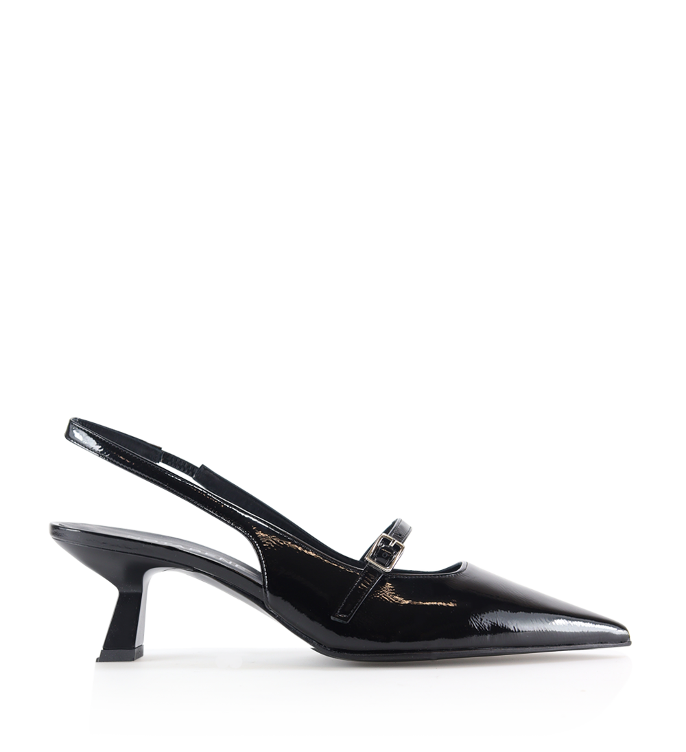 Elina 50 slingback stiletter, sort lak