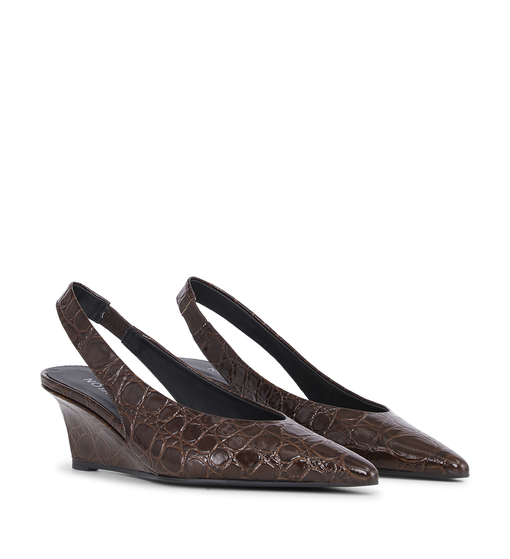 Elva 50 slingback kilehæl, mørkebrun croco