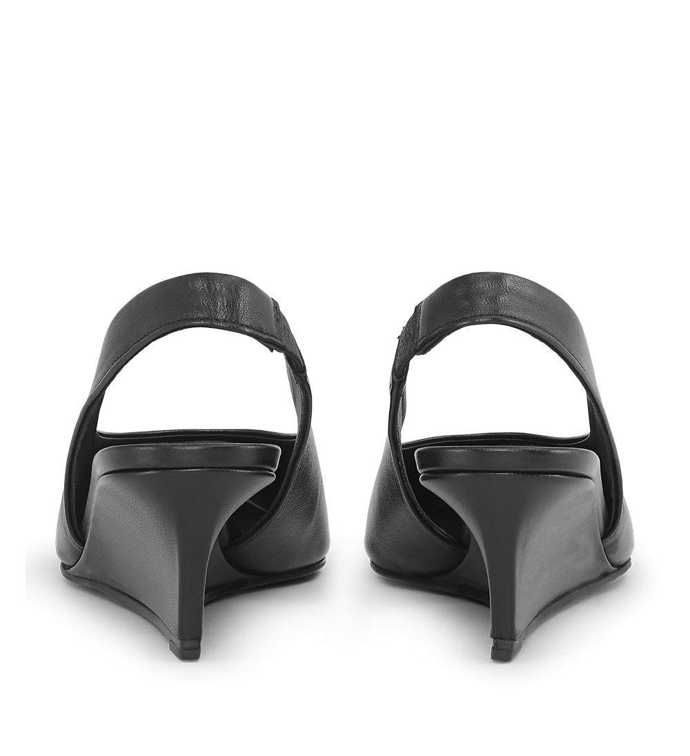 Elva 50 slingback kilehæl, sort læder
