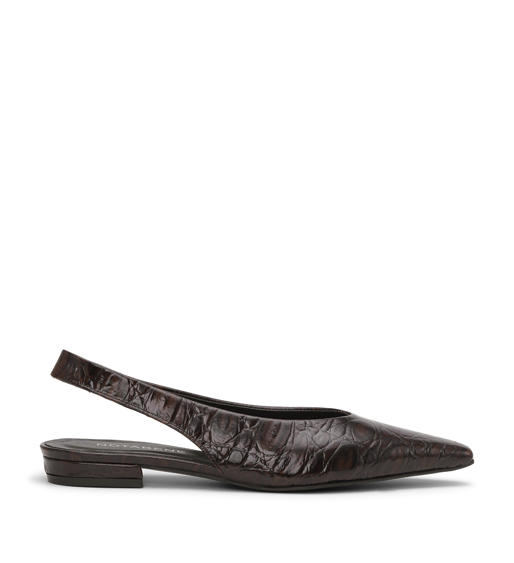 Gisella slingback ballerina, mørkebrun croco