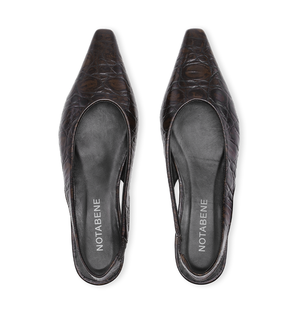 Gisella slingback ballerina, mørkebrun croco