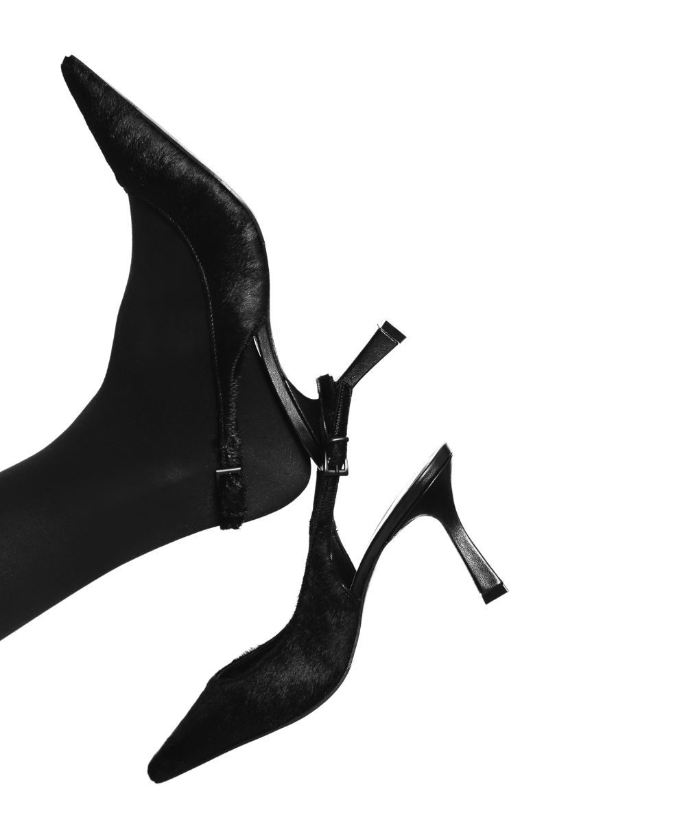 Emilia low 70 slingback stilettos, black cow fur