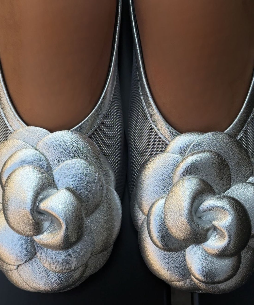 Camelia ballerina, sølv læder/mesh
