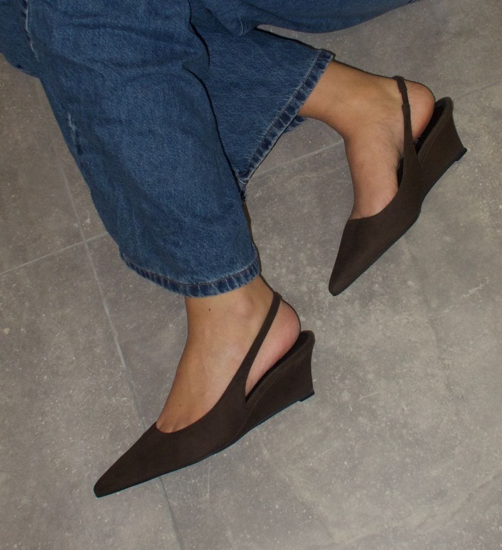 Elba 50 wedge heel, dark brown suede